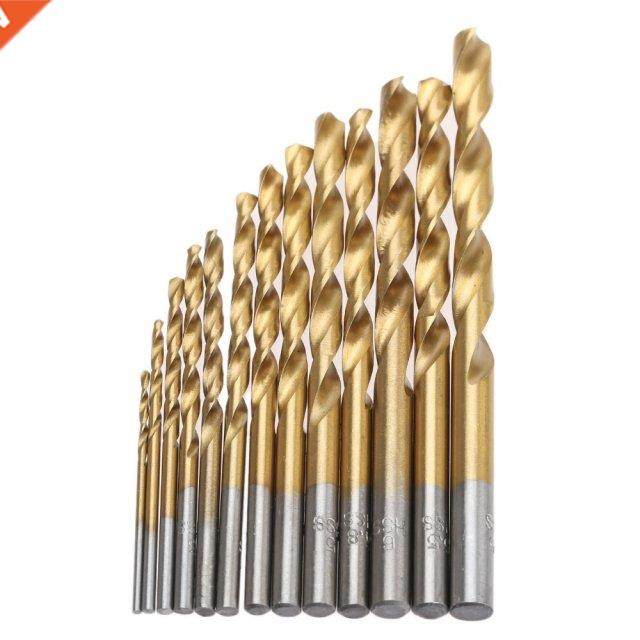13PCS HSS Coated Ttanum Coated Twst Drll Bt Woodworkng