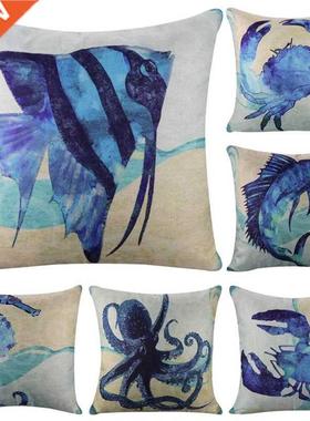 6 Pack Mediterranean Style Throw Pillow Case,Ocean Theme Dec