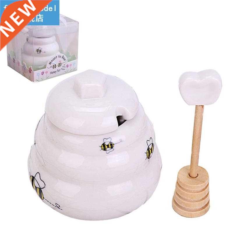 1pc Honey Pot Ceramic Bee Condiment Pot Honey Jar Pot With W