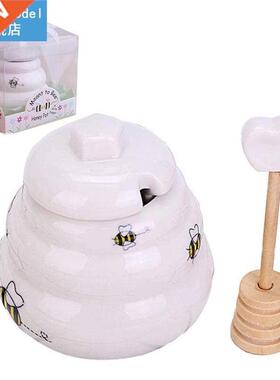 1pc Honey Pot Ceramic Bee Condiment Pot Honey Jar Pot With W