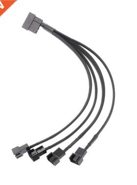4-Pin Molex Male To 4x 3-Pin/4-Pin PWM Male Sleeved Fan Exte