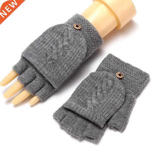 Flip Gloves Winter Wool Flexible Fingerless Warm Tou Knitted