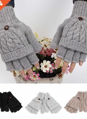 Women Men solid Winter Soft Fingerless Gloves Mittens Knitte