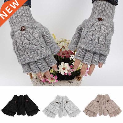 Women Men solid Winter Soft Fingerless Gloves Mittens Knitte