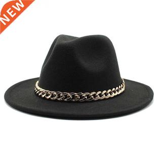 Chain Fedoras Felt American Brim Big Woolen European Fuax