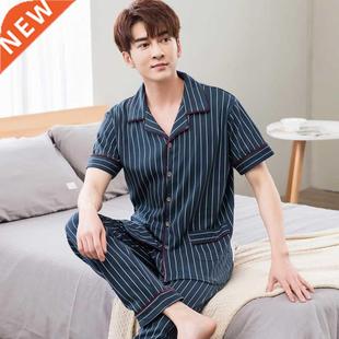 New pajamas for men's summer % cotton short-sleeved trous
