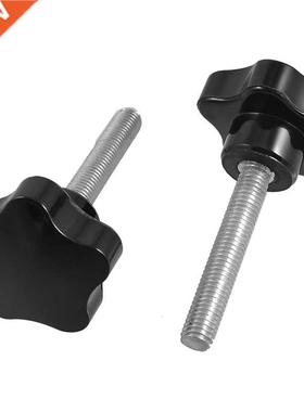 2 pcs. 10mm dia 60mm Thread Star Shaped Head Screw Knob, Bla