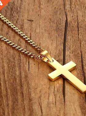 Punk Stainless Steel Cross Gold Silver Color Necklace for Wo