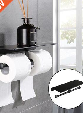 Metal Bathroom Dual Toilet Paper Holder with Shelf Double Ro