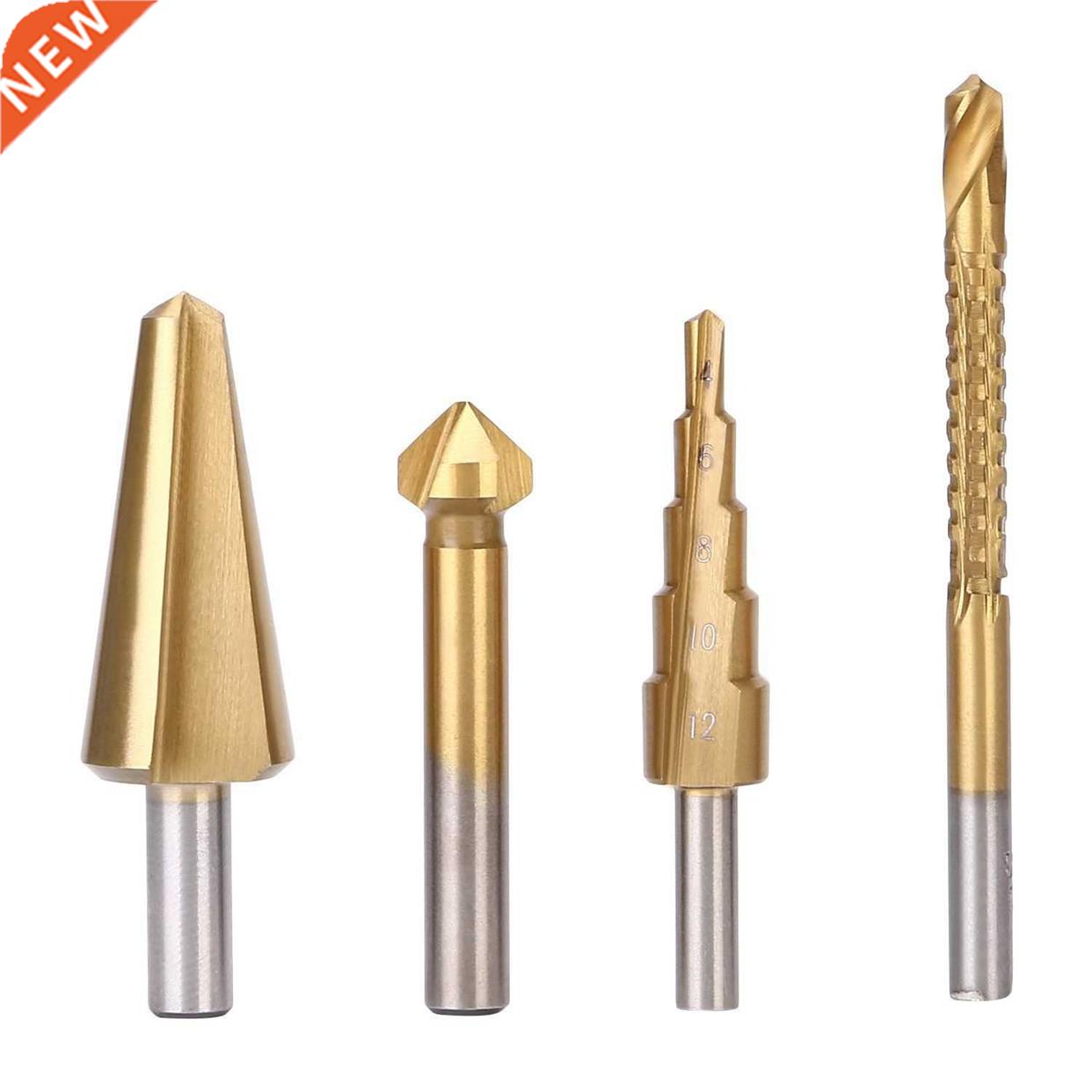 4Pcs HSS Titanium Coated Drill it Hole Cutter Kit,Step dril