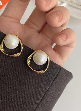 Imitation Pearl Earring for Women Gold Color Round Stud Earr