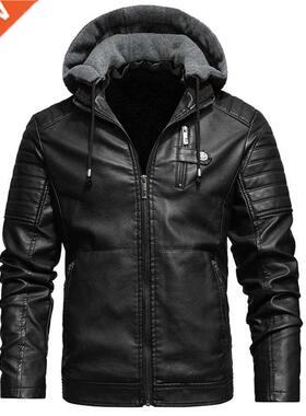 Men's Winter Motorcycle Thick Fleece PU Leather Jacket W