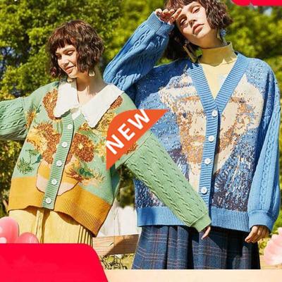 Van Gogh Cardigan women Sweater mujer 2022 Vintage long slee