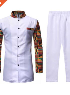 2pieces Clothing Set Man Stand Collar Full Sleeve Shirt with