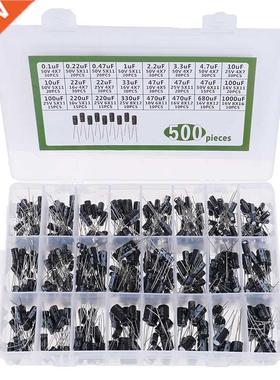 500Pcs 0.1-1000UF 24Values Aluminum Electrolytic Capacitors
