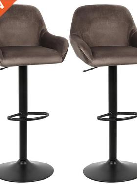2Pcs/Set Bar Chair Brown Velvet Bar Stools Chairs Stainless