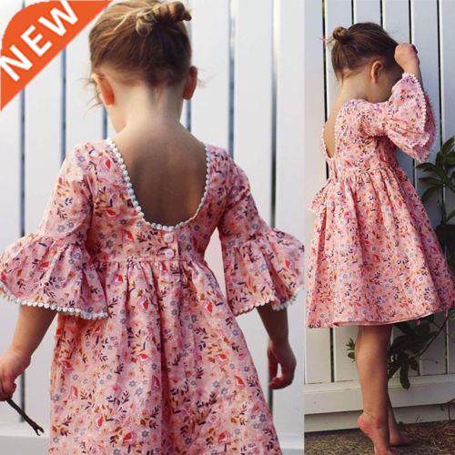 Cute Kid Girl Long Sleeve Floral Party Princess Dresses Girl