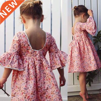 Cute Kid Girl Long Sleeve Floral Party Princess Dresses Girl