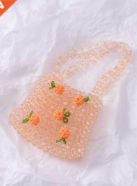 Retro Orange Beed Bag Clear Crystal Jelly Clutch Bag Girl
