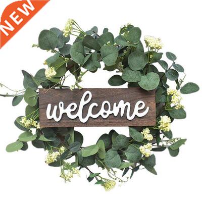 Green Leaves Welcome Wreath For Front Door Farmhouse And Hom