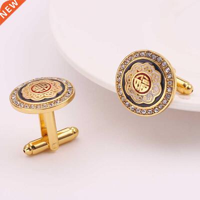 Classic Gold-Color Plated Rhinestone Copper Black Painting M