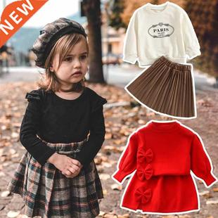 Knitted Clothing Kids Girls Bow Color Baby Solid Autumn Sets
