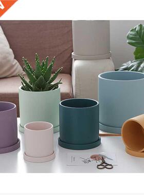1pc Ceramic Flower Pots Cylindrical Succulent Green Plants P
