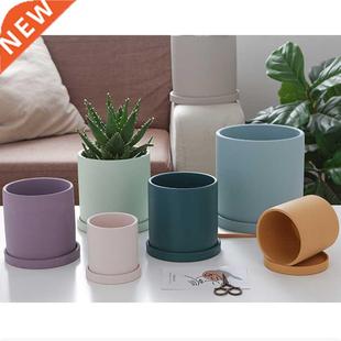 1pc Ceramic Flower Pots Cylindrical Succulent Green Plants P