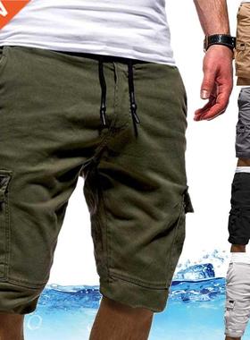 Men's Shorts Green Cargo Shorts Summer Bermudas Male Flap Po