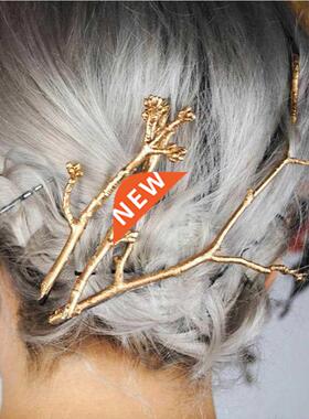 1PC Branch Leaves Hairpin Fashion Gold/Silver Metal Antler B