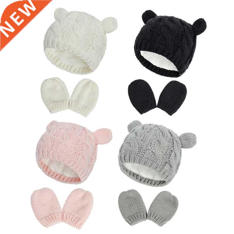 Baby Hat and Mittens Set Kids Knitted Beanie Cap Winter Warm