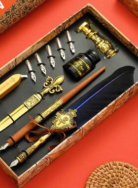 Vintage Quill Feather Dip Pen Fountain Writing Ink 5 Nibs S