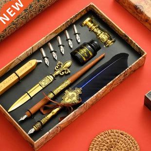 Vintage Quill Feather Dip Pen Fountain Writing Ink 5 Nibs S