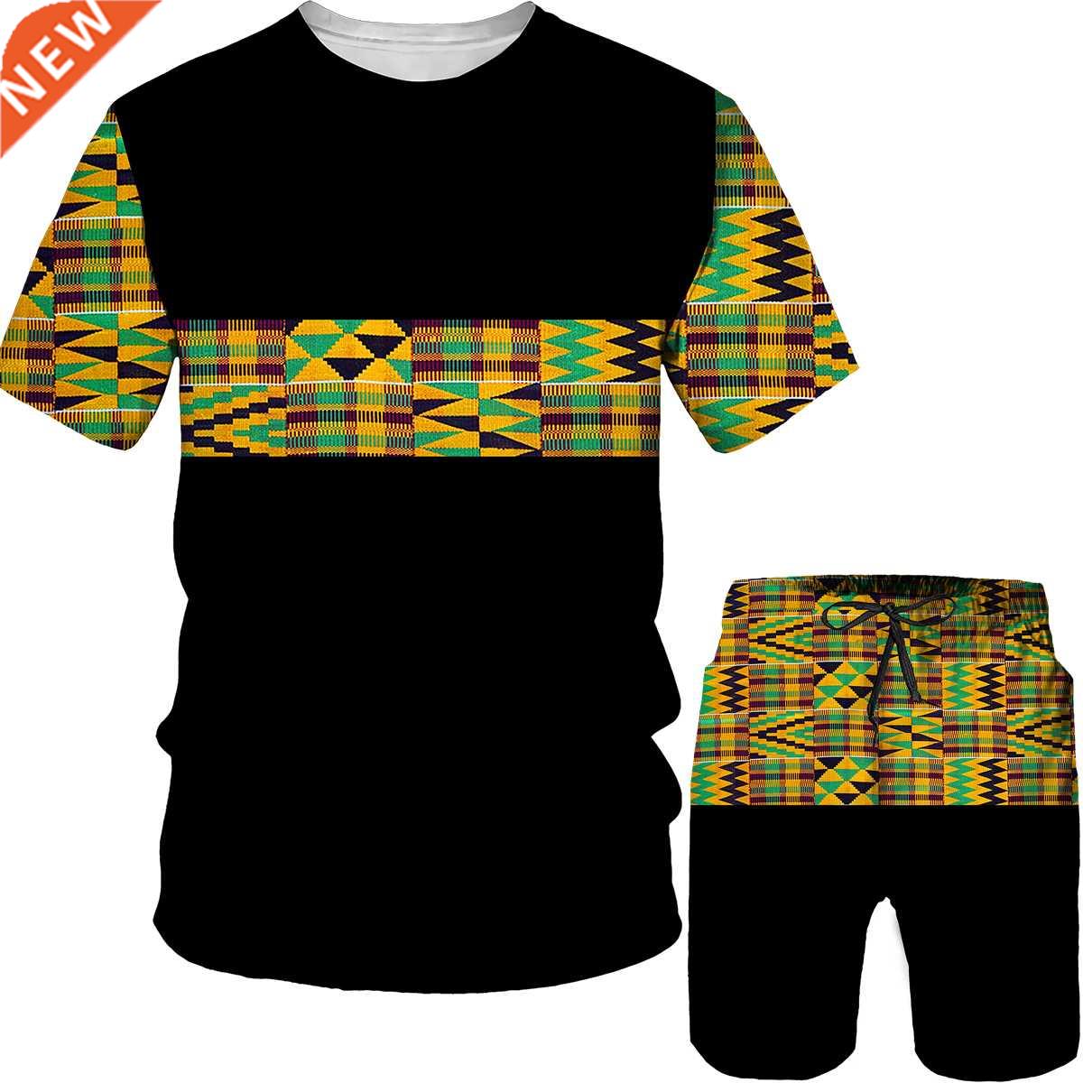 Funny 3D Print African Dashiki Men T Shirt Shorts Men's Trac