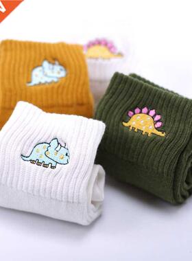 Cute Women Embroidery Dinosaur Cotton Socks white Lovely Car