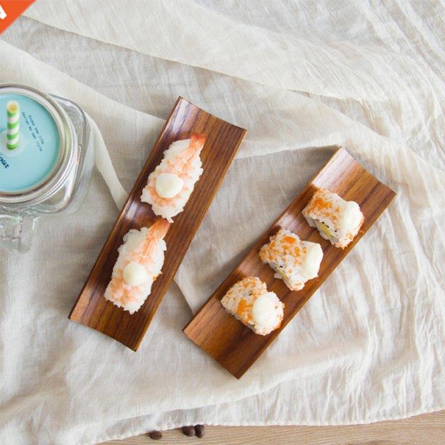 Wooden Dumplings Sushi Serving Tray Oblong Plate Salad Bread