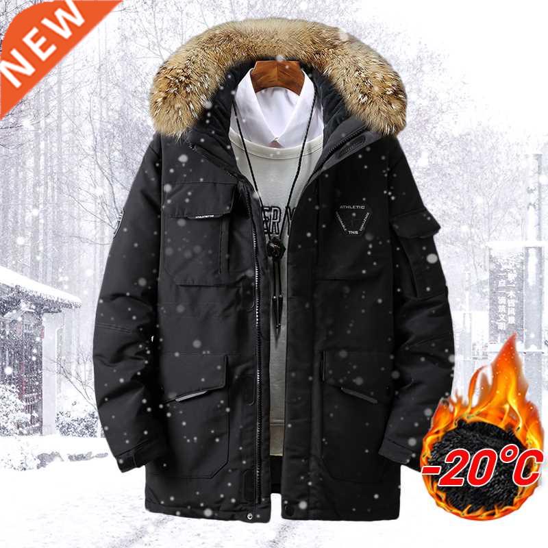 2022 Winter Warm Mens Parka Coat Thicken Fur Collar Hooded M