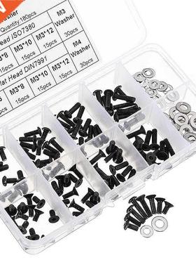 180Pcs M3CH8 M3 304 Cbon Steel Hex Socket Flat Head Butto