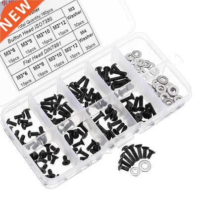 180Pcs M3CH8 M3 304 Cbon Steel Hex Socket Flat Head Butto