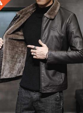 New Thick Leather Jacket Mens Winter Autumn Men's Jacket Fas