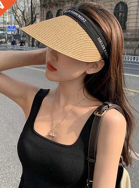 Summer Women Hat Weave Straw Empty Top Beach Suncap Clip-On