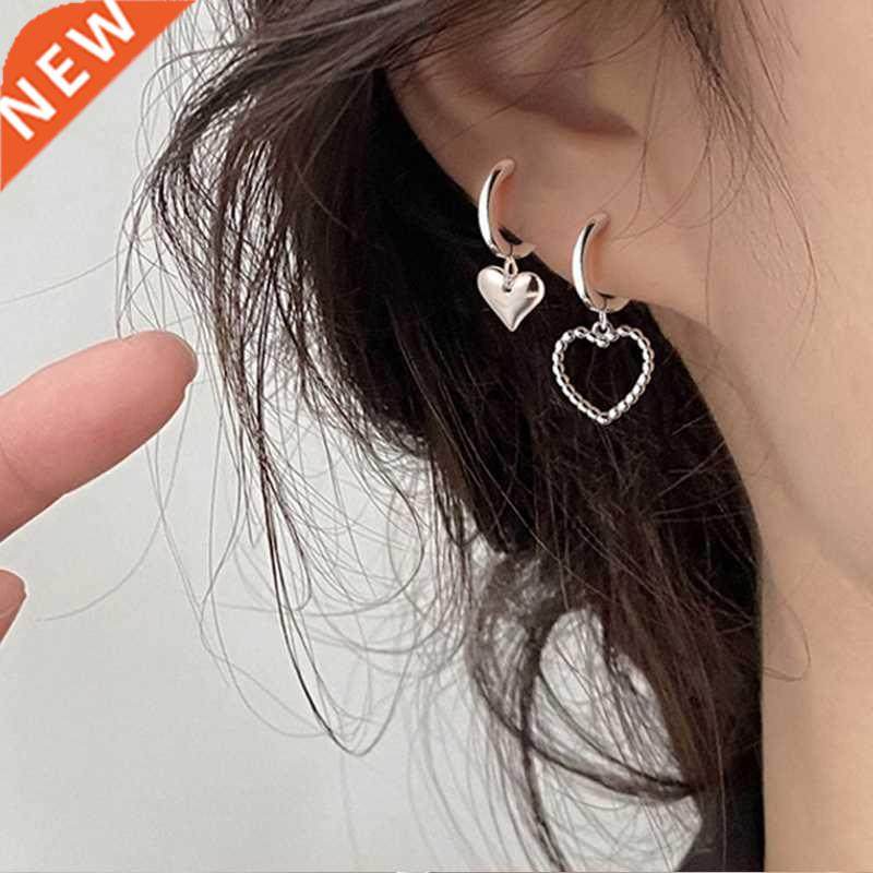 New Asymmetric Love Heart Earrings Silver Color Elegant Swee