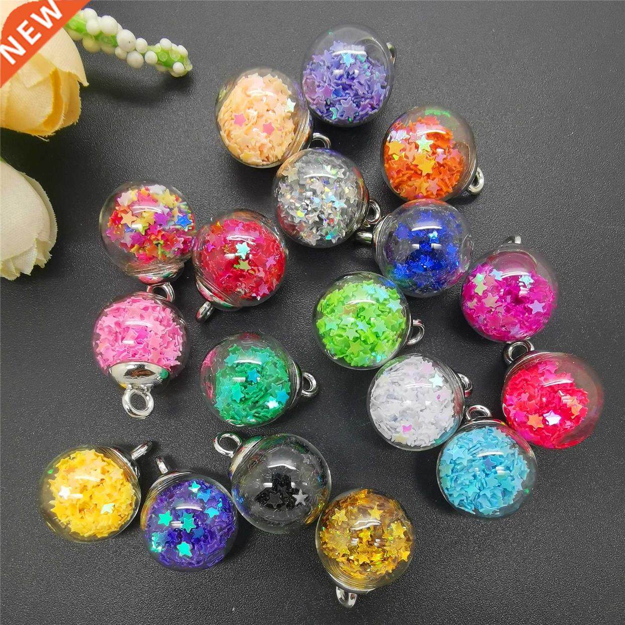 NEW 10PCS 16MM Lid Mini Glass Bottles with Stars Pendant Orn