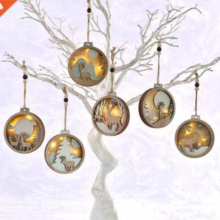 Wood Round Elk Chrstmas Pendant Ornament Lumnous Hangng