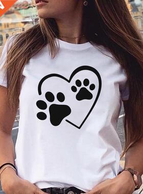 Women T-shirts Love nd Style Dog Paw Cartoon Animal Pet 90s
