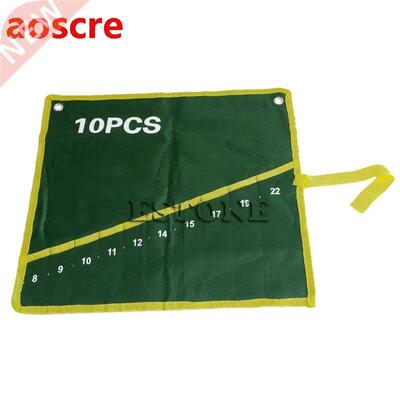 10 Pockets Durable Canvas Spanner Wrench Tool Roll Up Storag