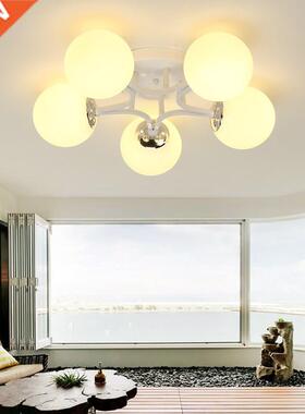 Nordic White Glass Ball Chandelier 5 Heads LED Ceiling Lamp