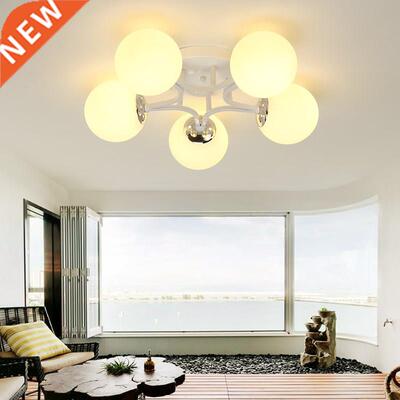 Nordic White Glass Ball Chandelier 5 Heads LED Ceiling Lamp