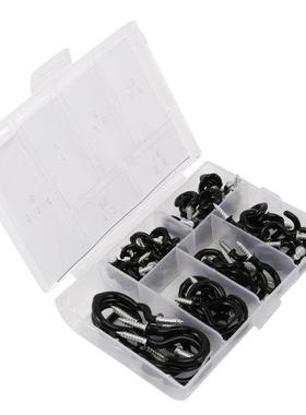 70 Pcs Black Cup Screw Hooks,6 Size Coated Ceiling Hooks Han