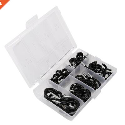 70 Pcs Black Cup Screw Hooks,6 Size Coated Ceiling Hooks Han